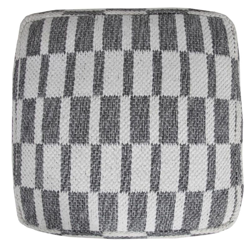 Hivvago 18 Inch Gray Cotton Geometric Pouf Ottoman