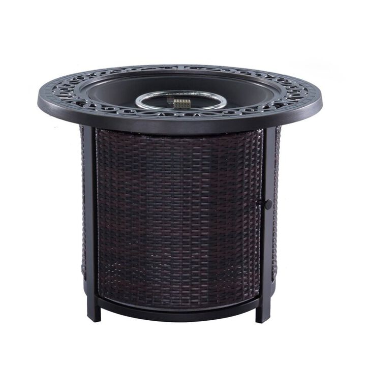 Round Fire Pit Table with Wicker Base