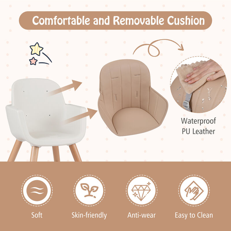 6 in 1 Baby Highchair with Adjustable Legs and Safety Harness, Wooden Convertible Seat image number 5