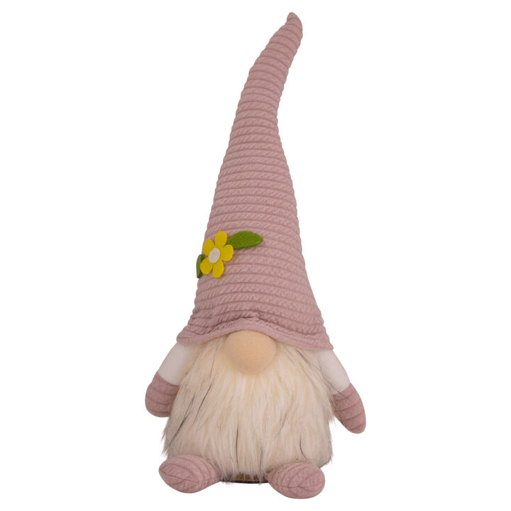 12.25" Lighted Pink Spring Gnome with Flower Hat