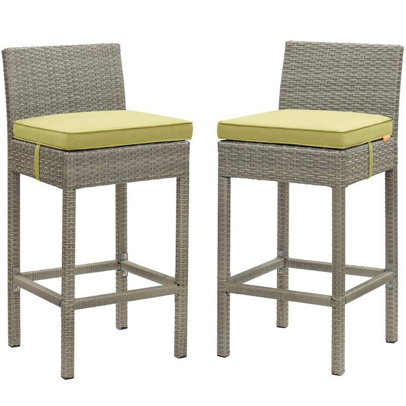 Modway EEI-3604-LGR-PER Conduit Outdoor Patio Wicker Rattan Bar Stools, Set of 2, Light Gray Peridot image number 0