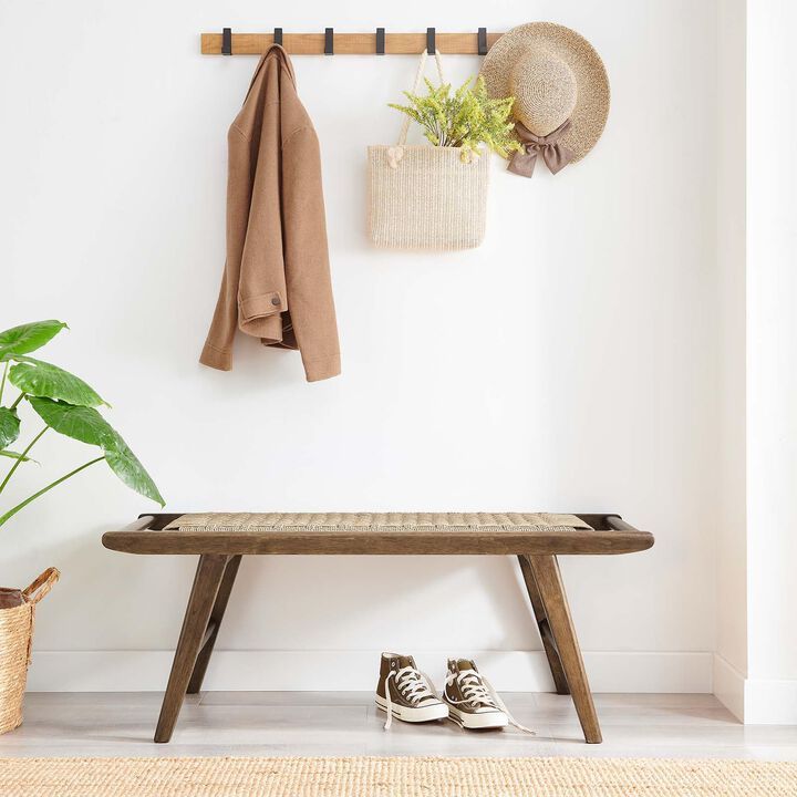 Modway Saoirse 47" Wove Rope Wood Bench in Walnut Black