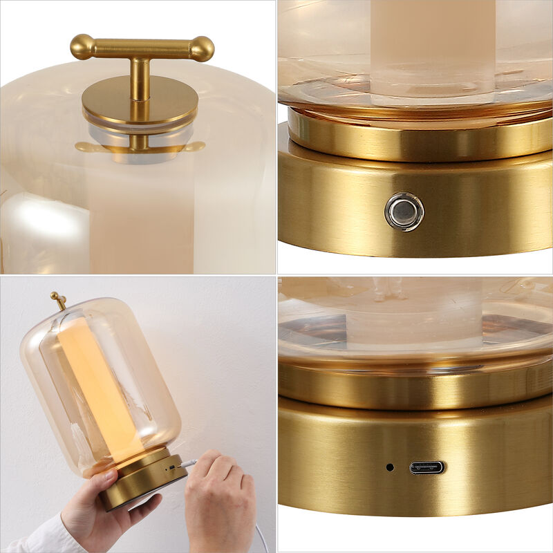 Milou 10.75" Vintage Glam Lantern Rechargeable/Cordless Dimmable Integrated LED Table Lamp with Touch Sensor