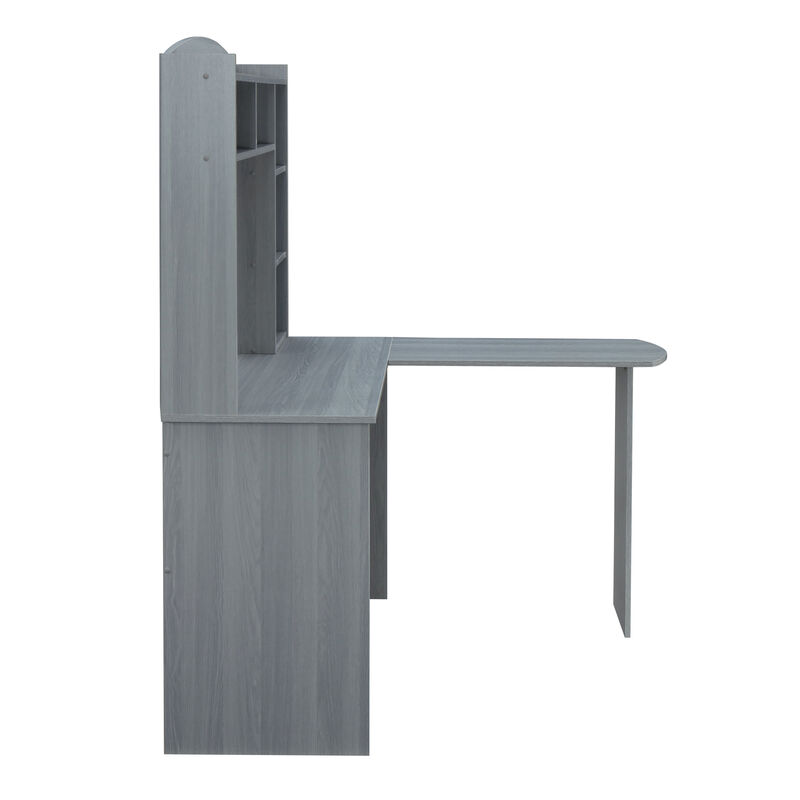 Modern L-Shaped Desk with Hutch, Grey