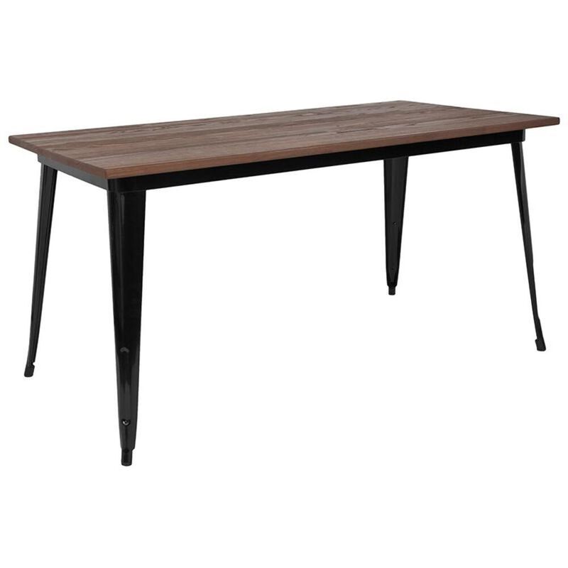 Flash Furniture 30.25 x 60 Rectangular Black Metal Indoor Table with Walnut Rustic Wood Top