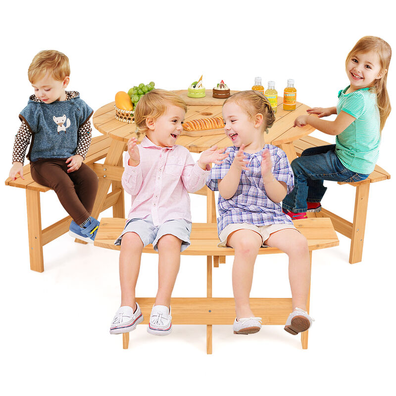 Kids Outdoor Wooden Picnic Table and Bench Set with Umbrella Hole