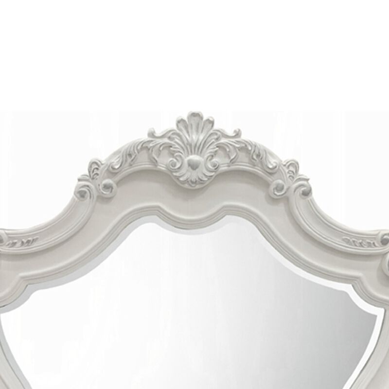 Maver Dresser Mirror, 46x48, Beveled Edges, White Ornate Carved Wood