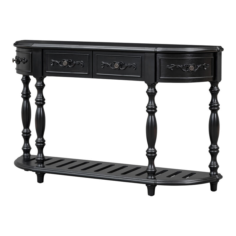 Whisen 52'' Modern and Contemporary Curved Console Table with 4 Drawers and 1 Shelf - Black