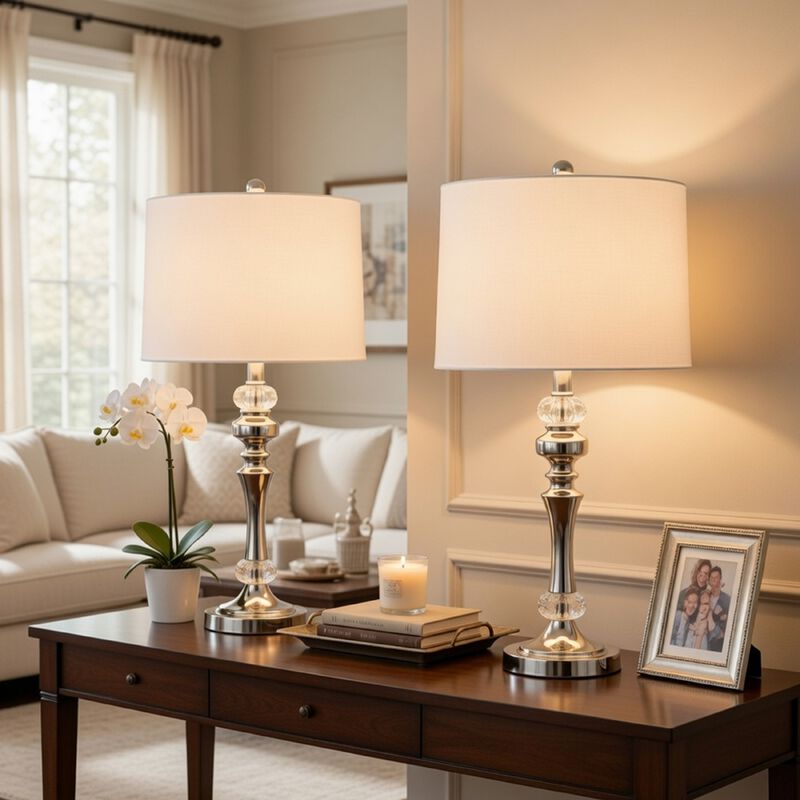 Set of 2 Table Lamps, Crystal Accent Candlestick Body, White Shade image number 8