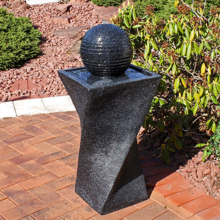 Sunnydaze Black Ball Solar Water Fountain with Battery/LED Lights - 32 in