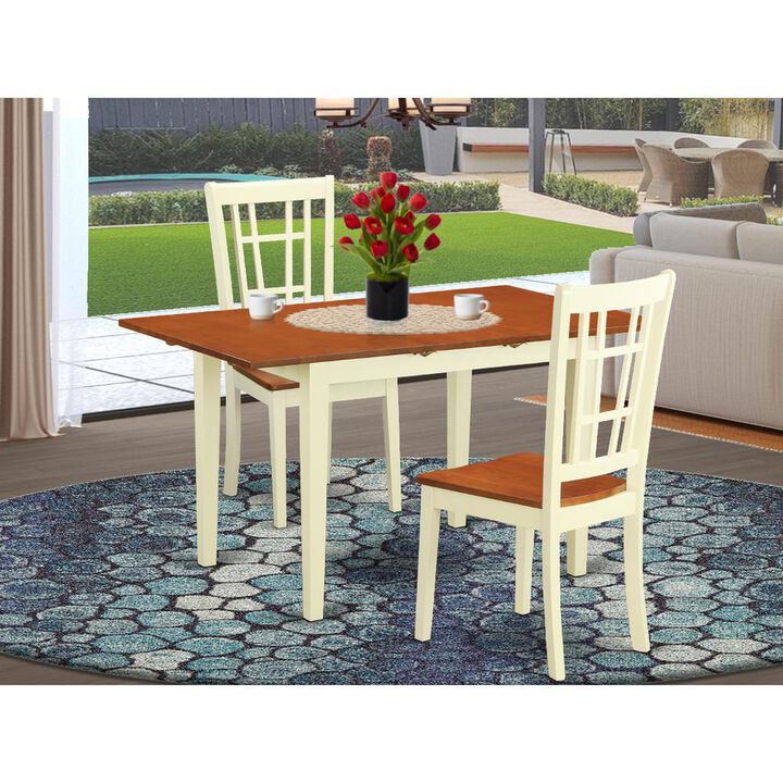 3 Piece Dining Room Table Set Contains a Rectangle Wooden Table with Butterfly Leaf and 2 Kitchen Dining Chairs