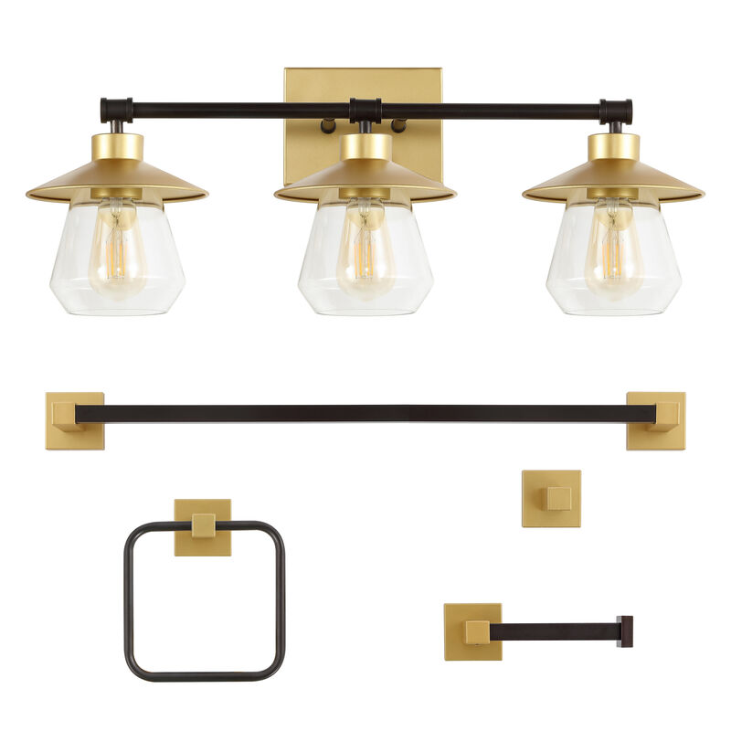 Avalon 26" 3-Light Farmhouse Cottage Vanity Light with Bathroom Hardware Accessory 5-Piece Set