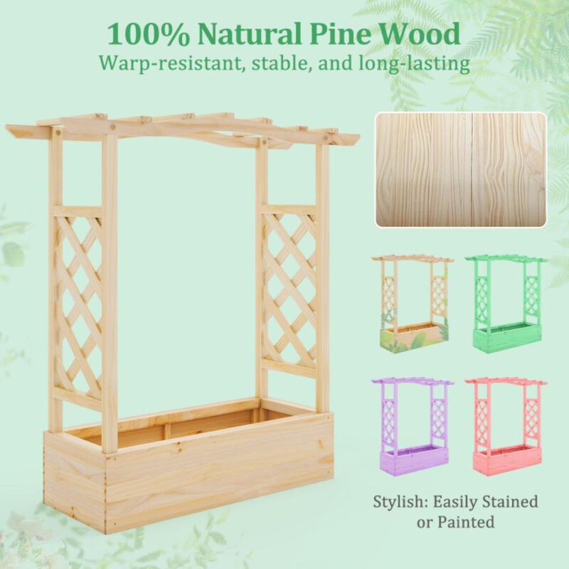 Hivvago Wooden Raised Garden Bed Planter Box with Trellis and Hanging Roof