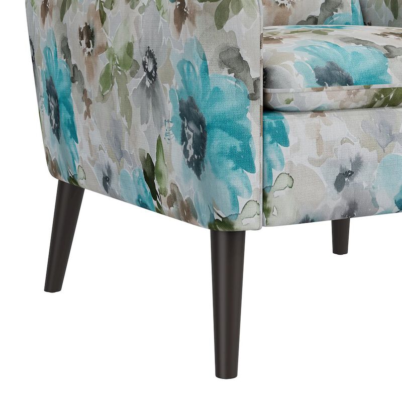 HL Home Furnishings Allyson Mid-Century Modern Armchair in Blue and Gray Floral