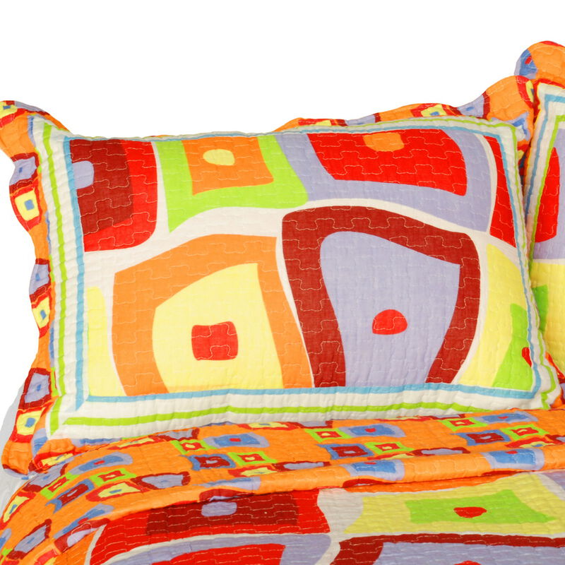 Vermicelli Quilted Cotton Striped Printed Quilt Set Queen Size Sparks Fly Design Set image number 4