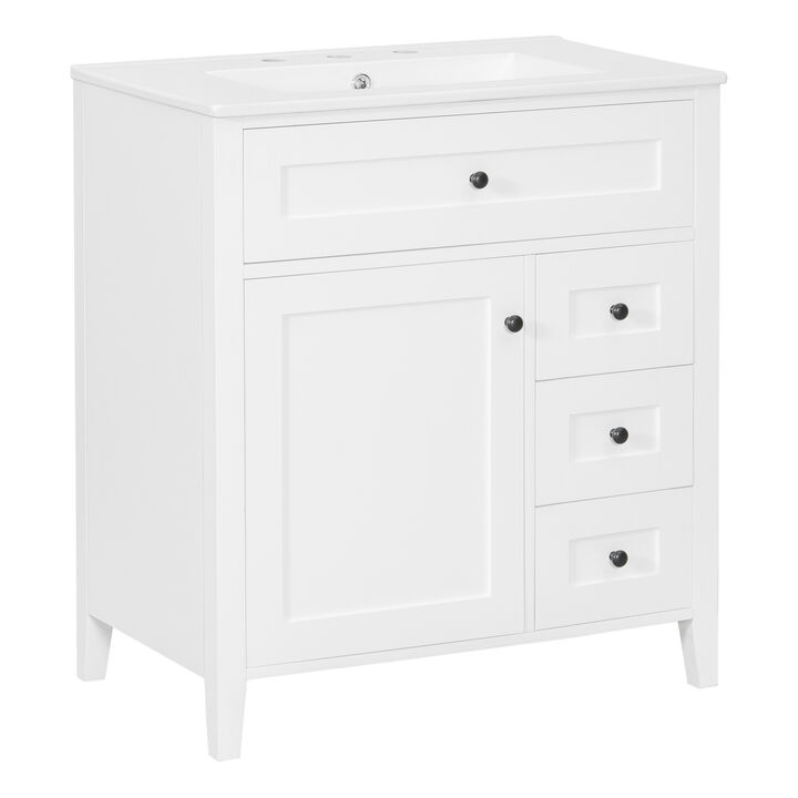 Merax Bathroom Storage Vanity with Left Adjustable Shelving Cabinet & 3 Right Smooth-Glide Drawers