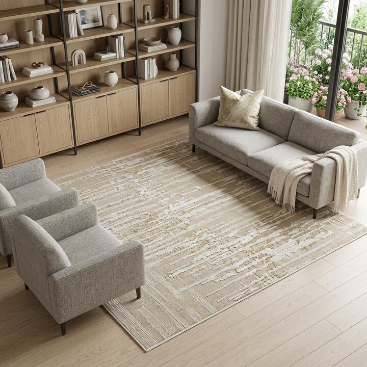 HomeRoots 5' X 8' Beige and Brown Abstract Distressed Area Rug