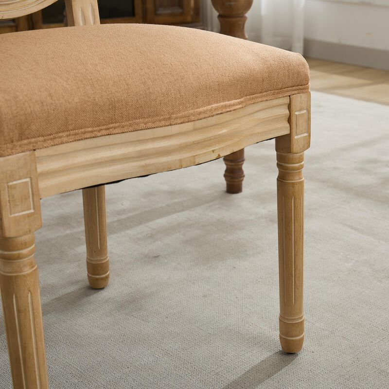 Clihome French Style Solid Wood Frame Antique Painting Linen Fabric Back Dining Chair,Set of 2