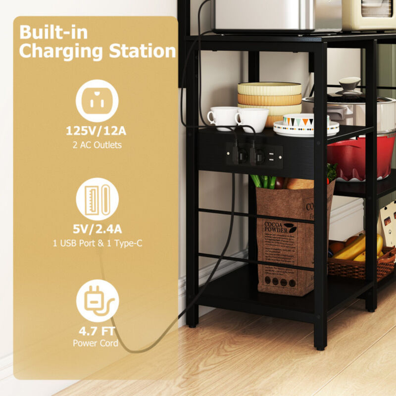 Microwave Oven Stand Kitchen Baker&rsquo;s Rack with Power Outlet and LED Lights image number 7