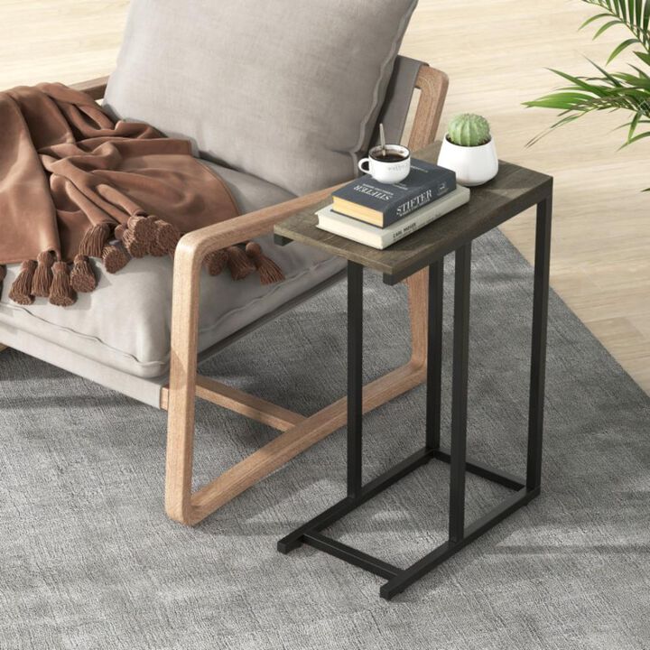 Hivvago C-shaped Side Table with Heavy-duty Metal Frame