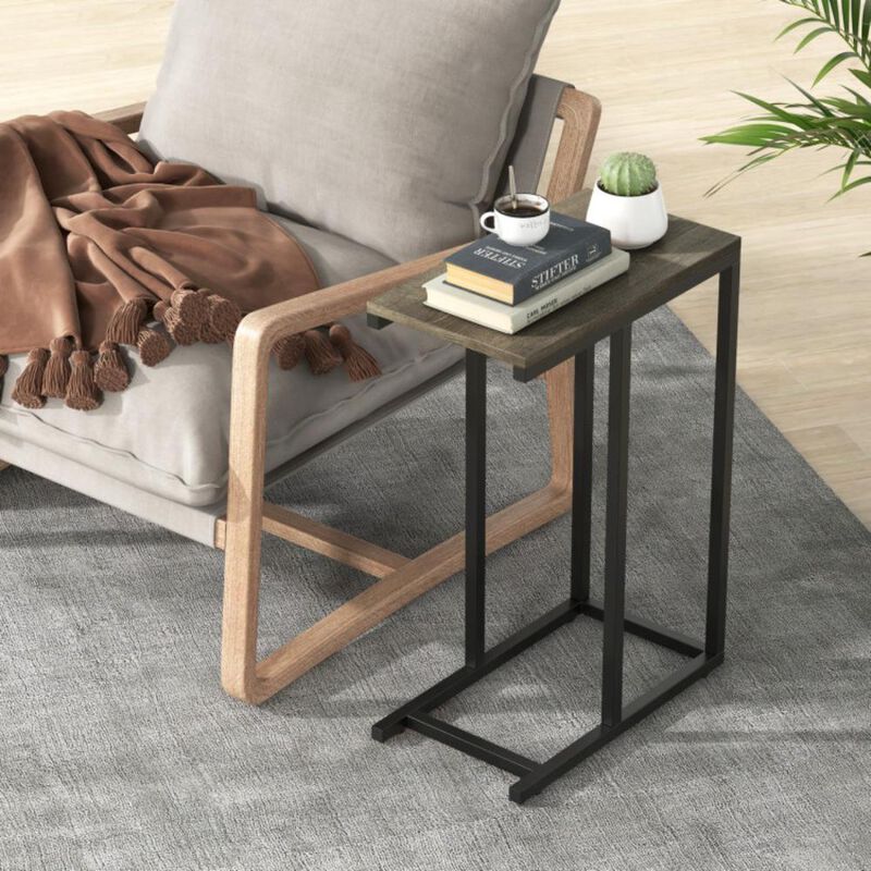 Hivvago C-shaped Side Table with Heavy-duty Metal Frame