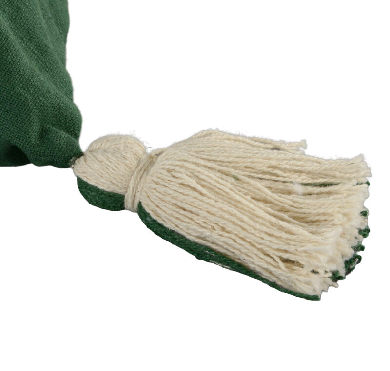 HomeRoots 18" Green And Ivory Cotton Christmas Tree Throw Pillow with Tassels image number 2