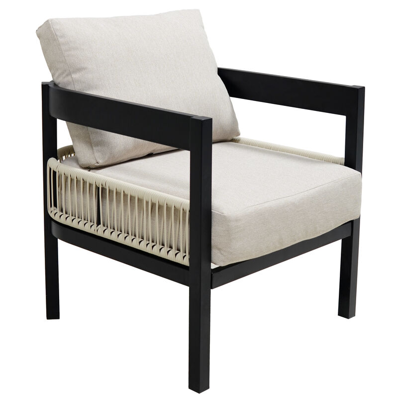 Whisen Multi-person Outdoor Iron Sofa Set with A table, Rattan Decoration, Waterproof, Rust-proof, Suitable for Garden, Lawn Use - Dark Blue