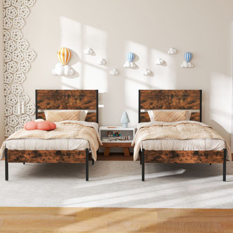 Bed Frame with Wooden Headboard and Footboard for Classic Style and Sturdy Support
