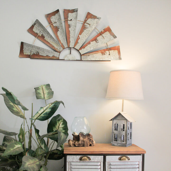 Distressed Rustic Galvanized Metal Half Moon Windmill Wall Art Sculpture