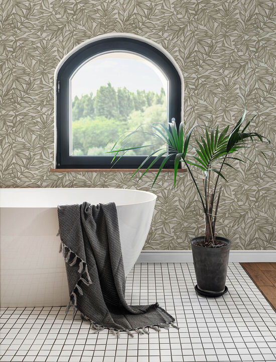 Rhythmic Taupe Leaf Wallpaper