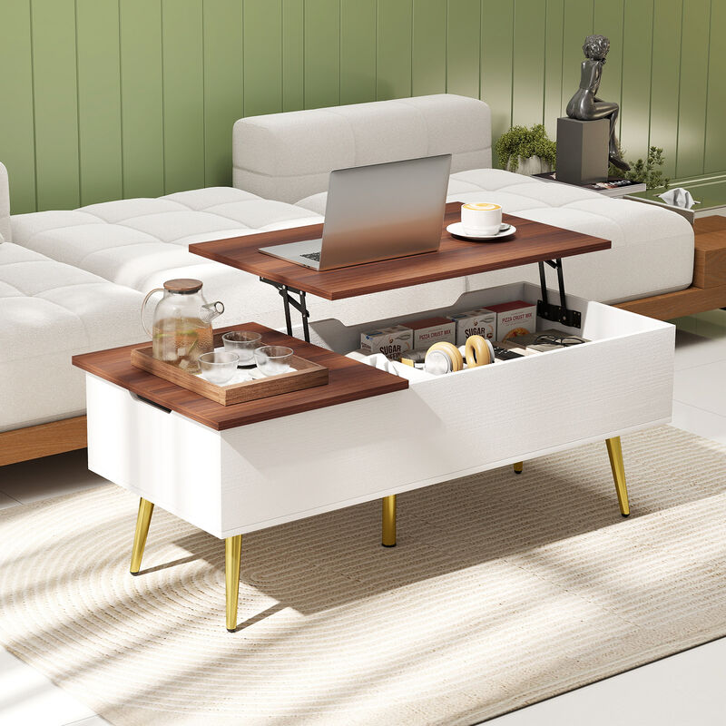 Lift Top Coffee Table with 2 Hidden Storage Compartments for Living Room