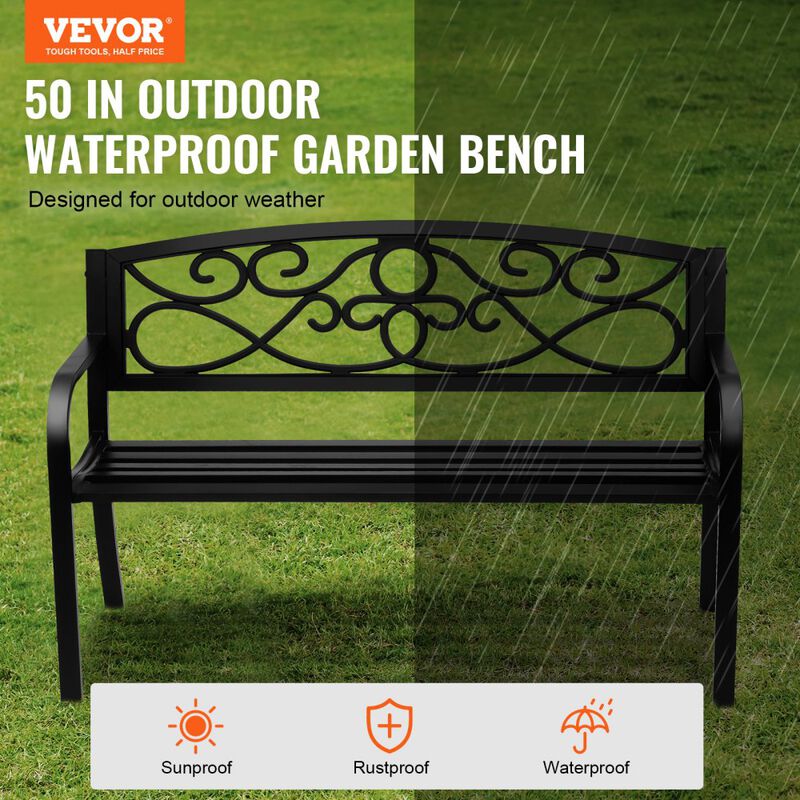 Patio Garden Bench, Metal Outdoor Bench with Backrest & Armrests for Porch Yard image number 6