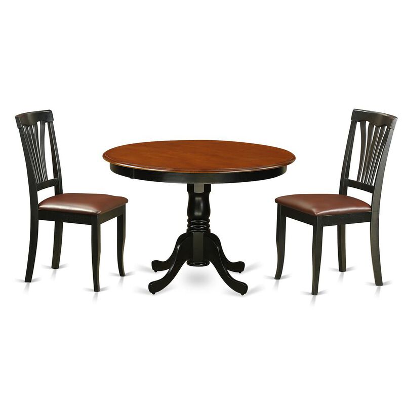3 Pc set with a Round Small Table and 2 Leather Dinette Chairs in Black