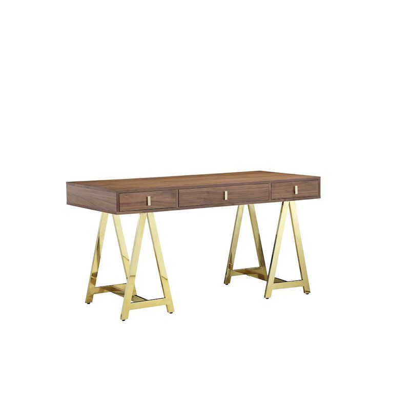 Pangea Home Gold Riley Desk Walnut
