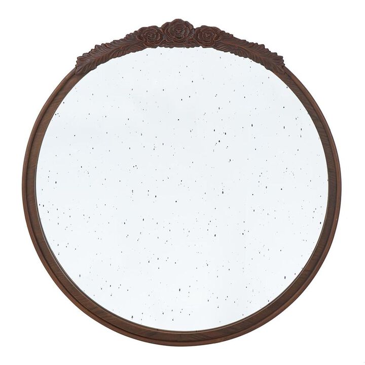 HomeRoots 30" Brown Crowned Top Antiqued Glass Framed Accent Mirror