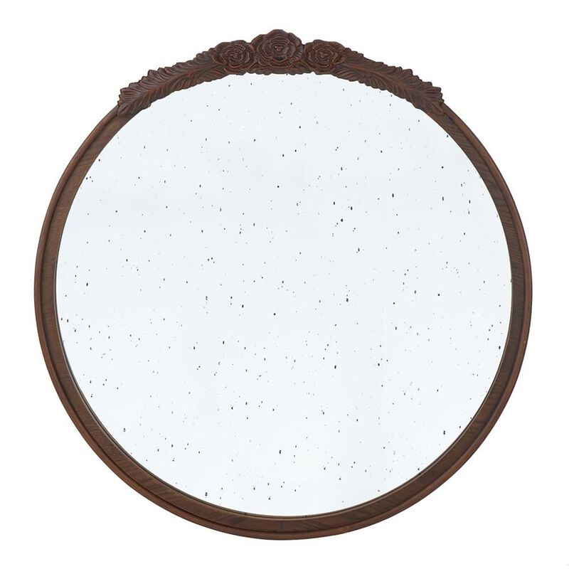 HomeRoots 30" Brown Crowned Top Antiqued Glass Framed Accent Mirror image number 0