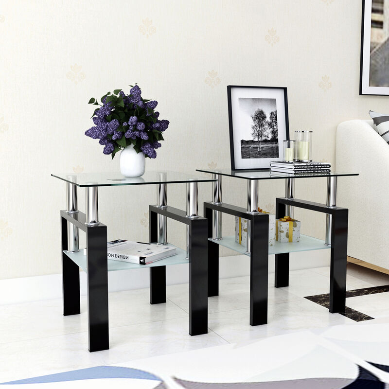 Streamdale Modern Tempered Glass Square Coffee Table Set