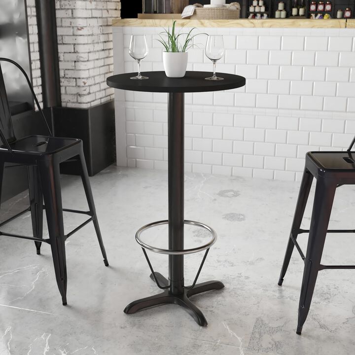 Flash Furniture 24'' Round Black Laminate Table Top with 22'' x 22'' Bar Height Table Base and Foot Ring