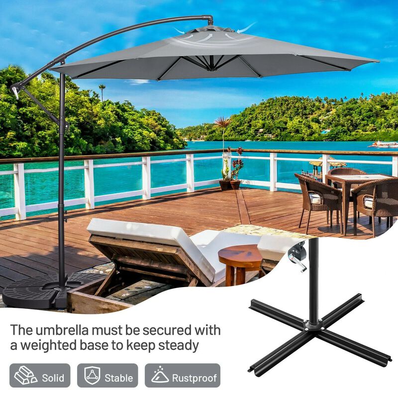 Mondawe 10 Feet Offset Umbrella with 8 Ribs Cantilever and Cross Base