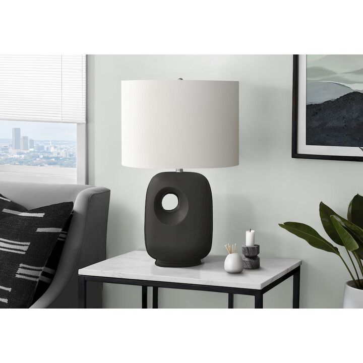 26"H, Table Lamp, Black Ceramic, Ivory / Cream Shade, Contemporary, Modern