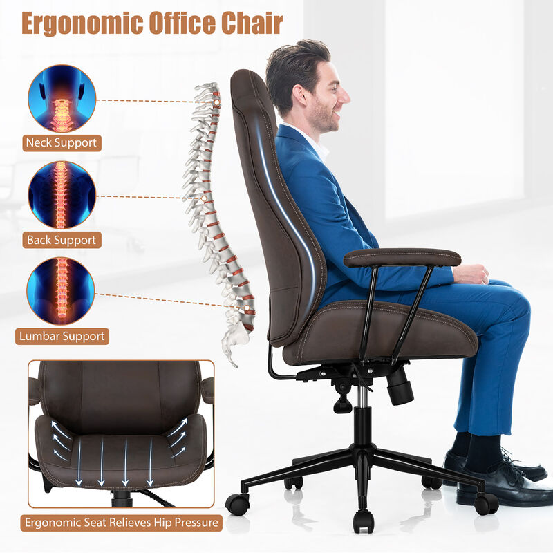 Costway High Back Ex ecutive Office Chair Adjustable Reclining Task Chair Armrest