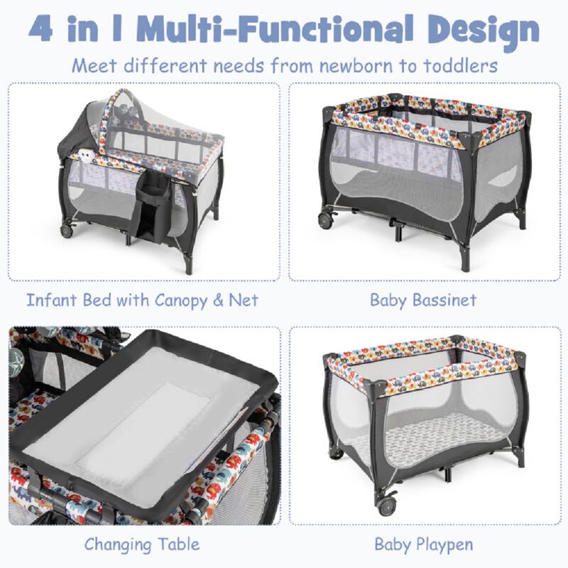 Multi-Function Baby Nursery Center – Bassinet, Changing Table, Music Box & Net