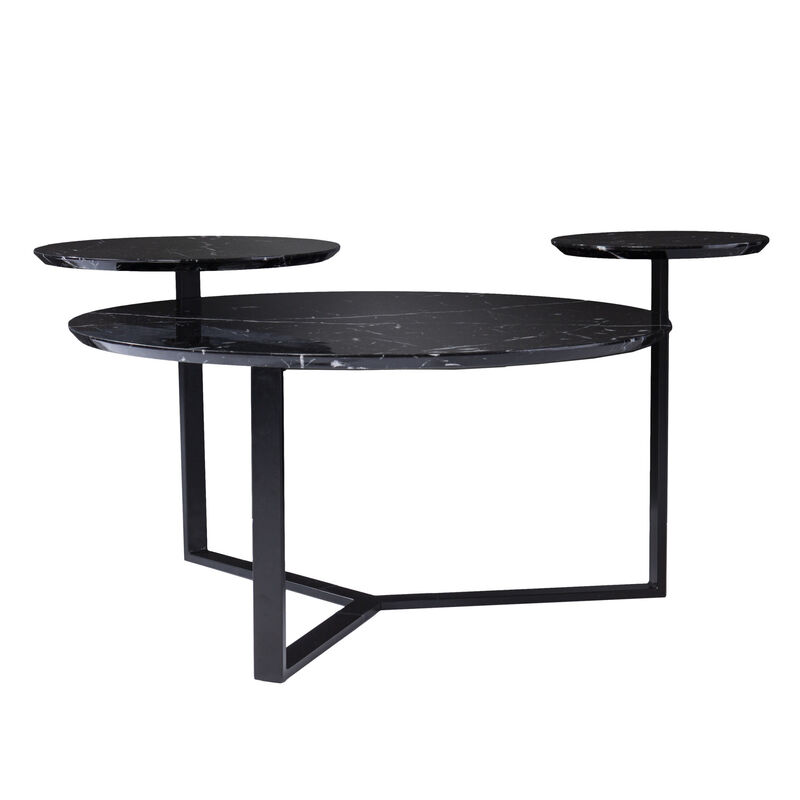 Hivvago 43 Inch Black Faux Marble And Metal With Iron Round Coffee Table