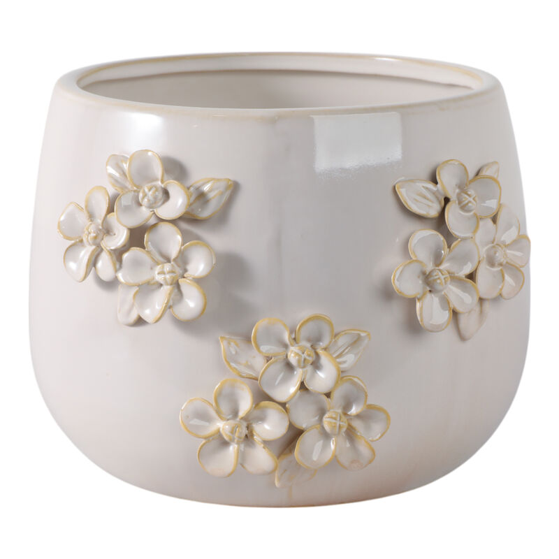9" Flower Bunches Applique Planter, Ivory image number 0