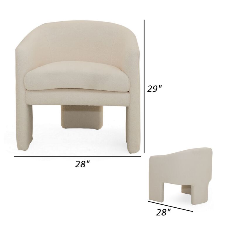 28 Inch Accent Chair, Low Slung Seat, 3 Legs, Cream Fabric Upholstery - Benzara
