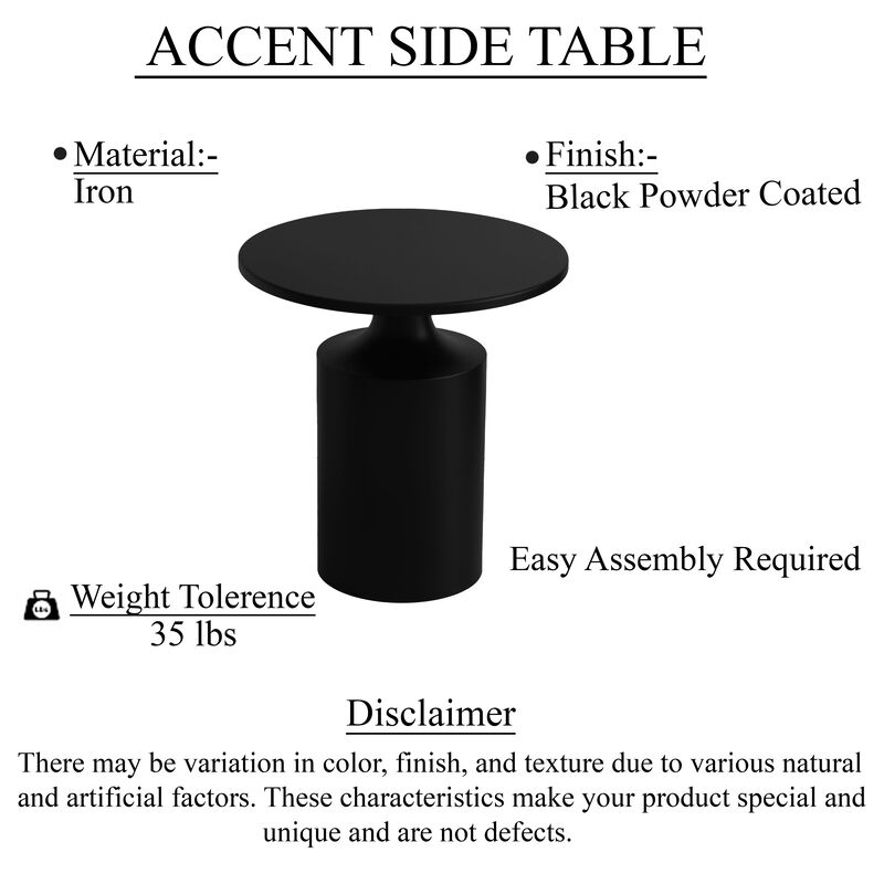 Zoe 20 Inch Modern Round Iron Side Table with Pedestal Base, Matte Black