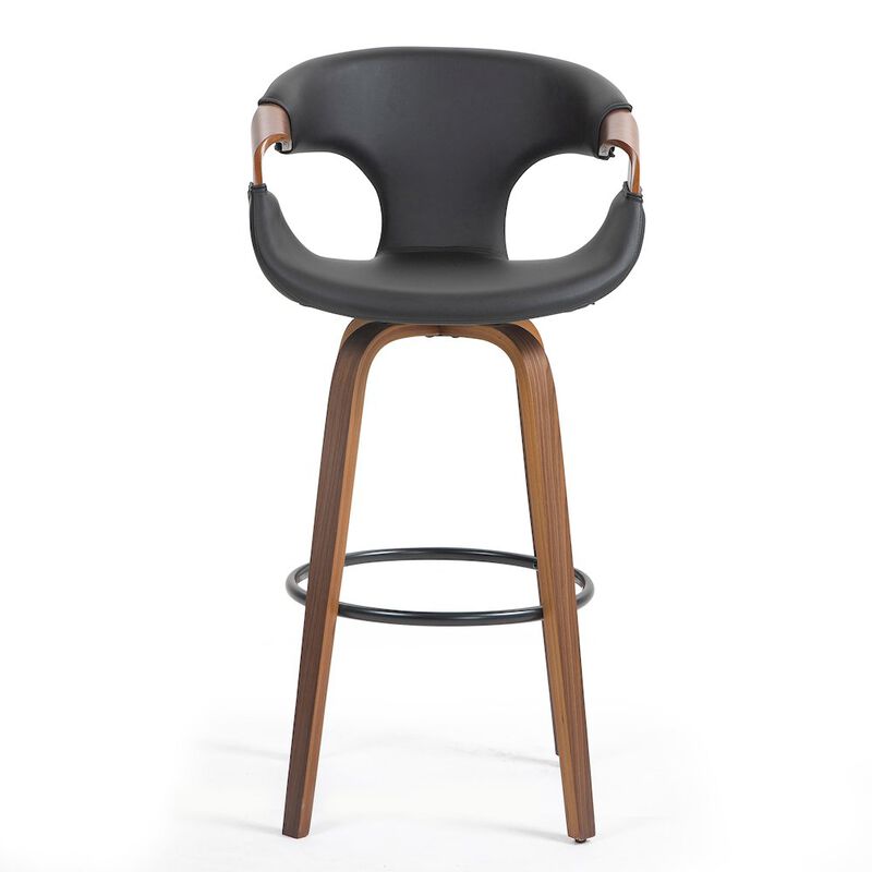 Glamour Home Baylor Black Faux Leather Bar Stool with Walnut Wooden Legs