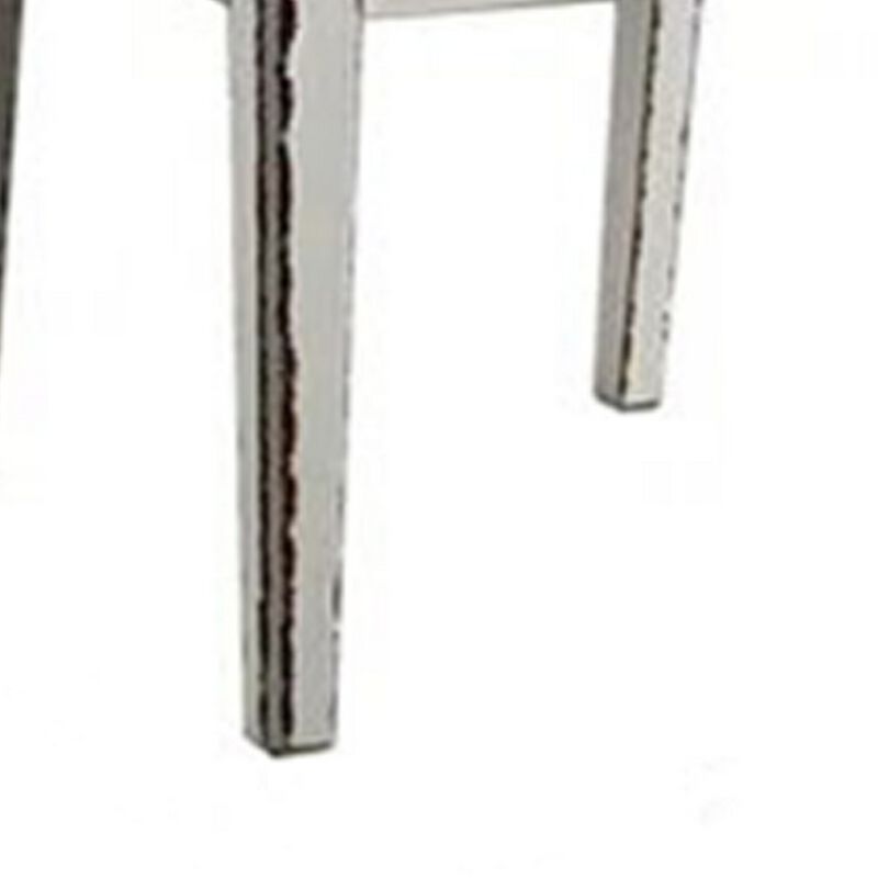 24 Inch Dining Side Chair Set of 2, Rustic White Wood, Gray Fabric Seat - Benzara