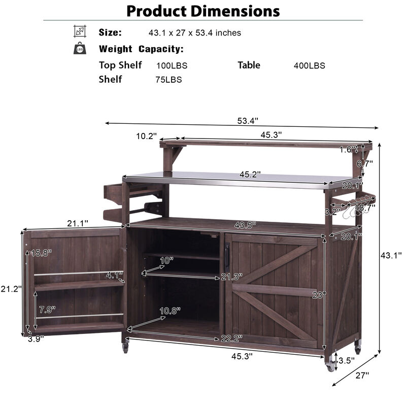 Merax Outdoor Kitchen Island with Raised Shelf
