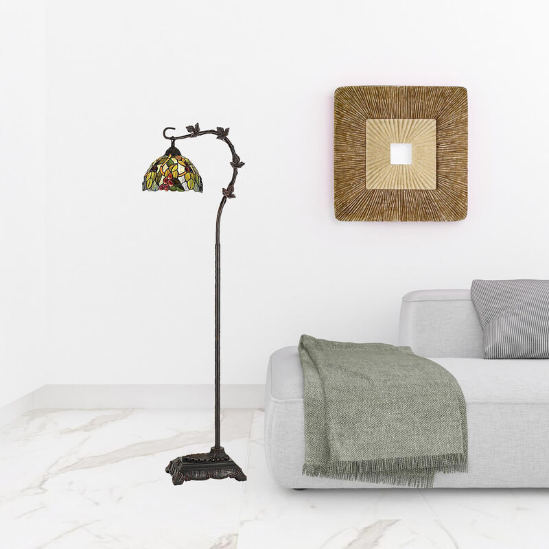 HomeRoots 61" Bronze Floor Lamp With Green And Yellow Glass Dome Shade image number 1